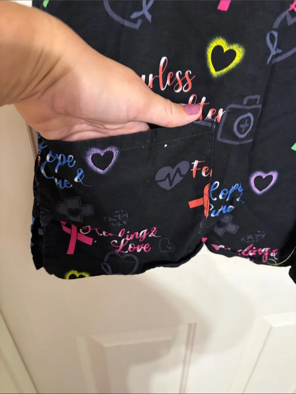Scrubstar Black Medical Scrub Top with Multicolor Awareness Ribbons